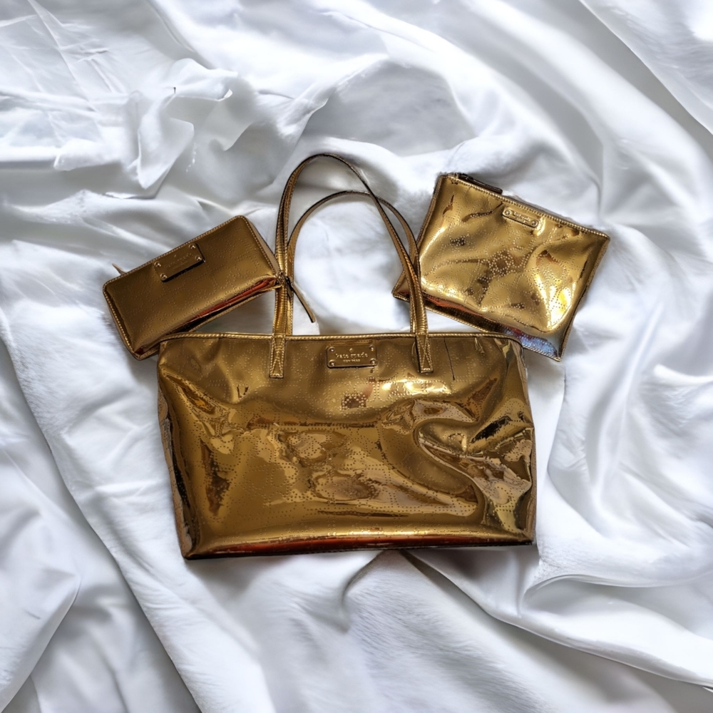 Kate Spade Harmony Metro Spade Gold Shoulder Bag Tote, Wallet and Bag Set